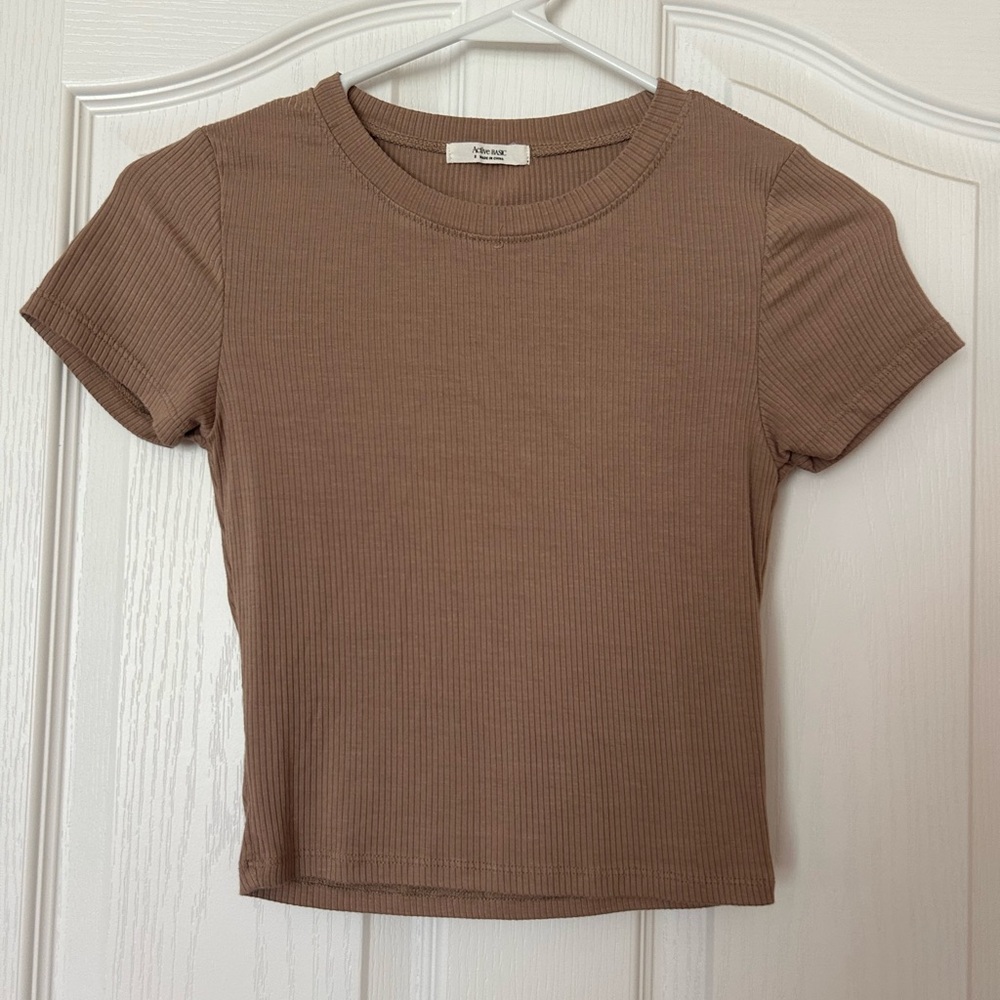 Active Basic Brown Cropped Fitted T-Shirt